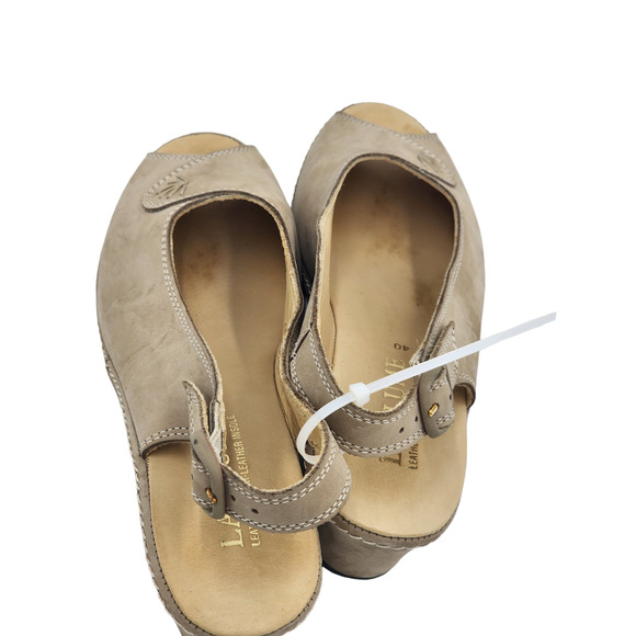 La Plume Sandals Women 9 40 EU Leather Peep Toe Slingback Wedge Adjustable strap - Picture 8 of 16